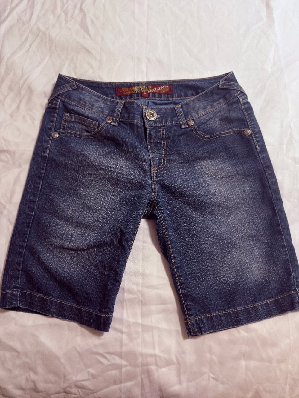 Sexy Jeans Womens Size 8 Bermuda Denim Shorts Dark Wash Stretch Low Rise